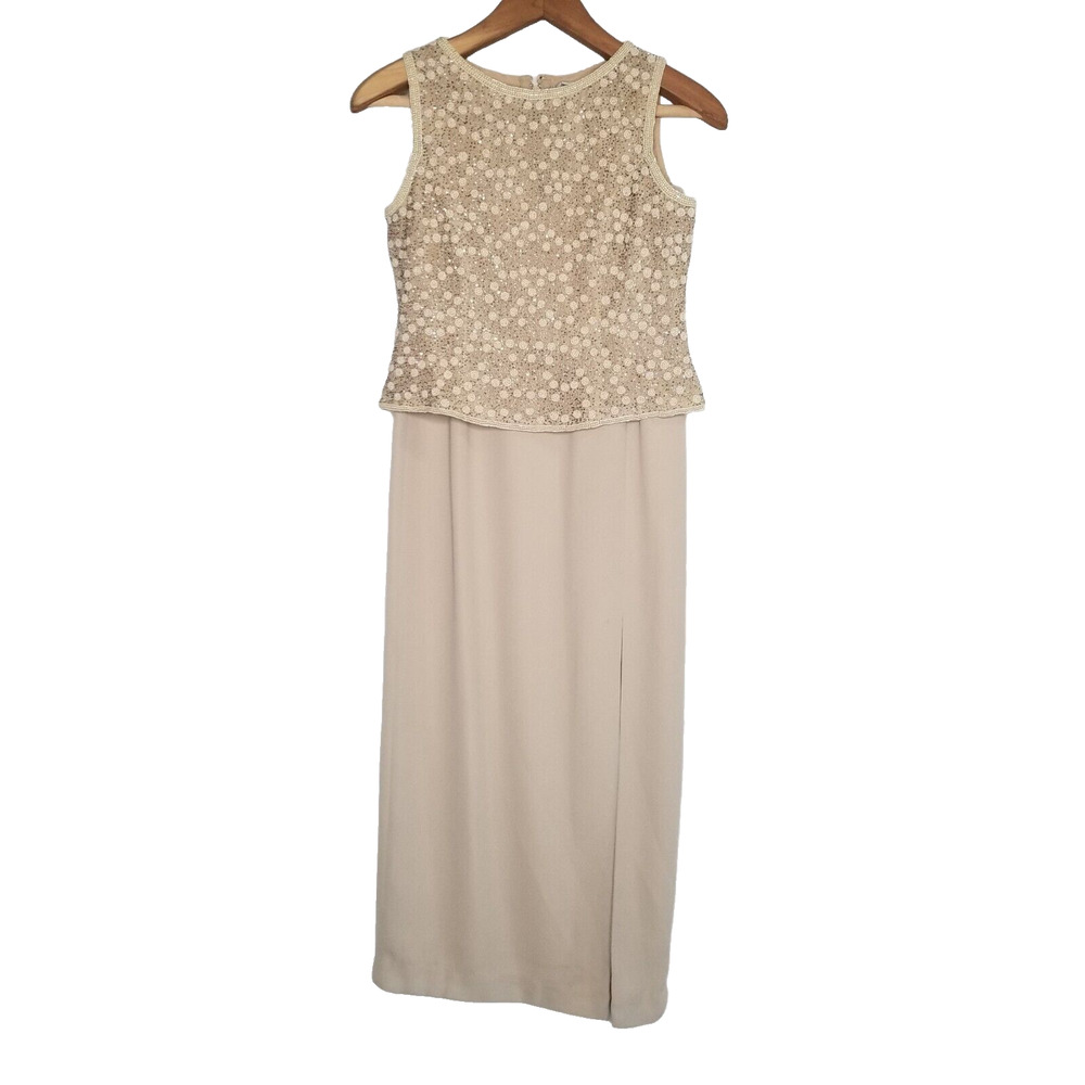 Adrianna Papell Occasions Evening 100% Silk Beaded Sleeveless Top & Skirt Sz 6P